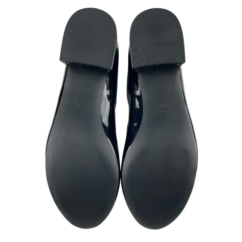 Jenn Ardor Women's Ballet Pumps Size 9.5 Black Patent Bow Slip On Low Block Heel